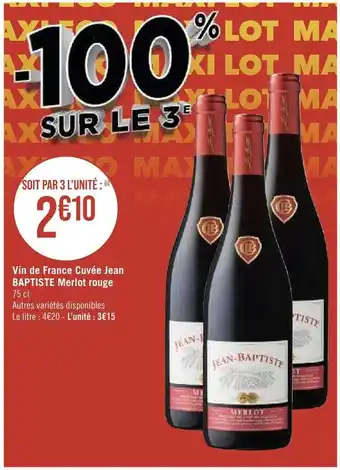 Vin de france cuvée jean baptiste merlot rouge