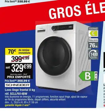 Cora x Carrefour Schneider lave-linge frontal 8 kg offre