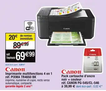 Cora x Carrefour Canon imprimante multifonctions 4 en 1 réf. pixma tr4650 bk immédiate 20€ offre