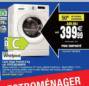 Cora x Carrefour Lave-linge whirlpool 8kg offre