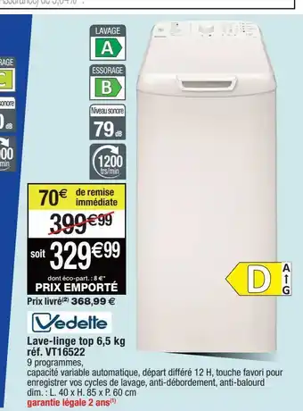 Cora x Carrefour Lave-linge vedette 6,5kg offre