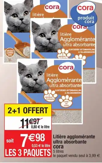 Cora x Carrefour Litière agglomérante ultra absorbante cora offre