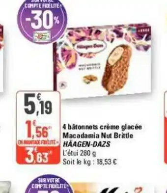 G20 4 bâtonnets crème glacée Macadamia Nut Brittle EN AANTRO FLITE HAAGEN-DAZS offre