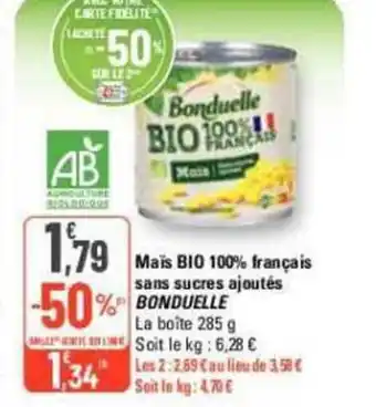 G20 Mais BIO 100% français sans sucres ajoutés offre