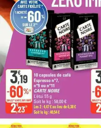 G20 10 capsules de café Espresso n°7, n°9 ou n°11 offre