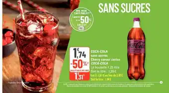 G20 COCA-COLA sans sucres Cherry saveur cerise COCA-COLA 1,25 litre offre