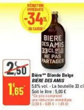 G20 Bière Blonde Belge BIÈRE DES AMIS offre