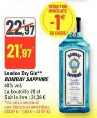 G20 London Dry Gin** BOMBAY SAPPHIRE offre