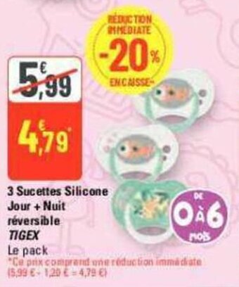 G20 3 Sucettes Silicone Jour + Nuit réversible TIGEX offre