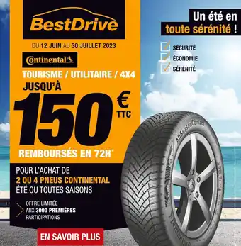 Bestdrive Pneus continental jusqu'à 150€ ttc remboursés en 72h* offre