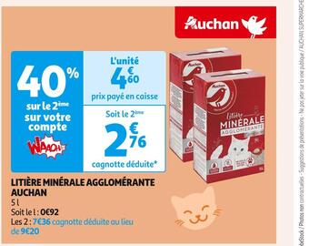 Auchan Supermarché Auchan litière minérale agglomérante offre