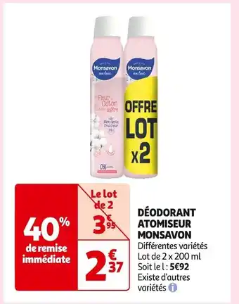 Auchan Supermarché Monsavon déodorant atomiseur offre