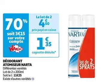 Auchan Narta déodorant atomiseur offre