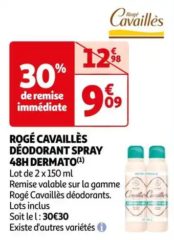 Auchan Rogé cavaillès déodorant spray 48h dermato(1) offre