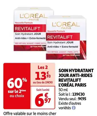 Auchan L'oréal paris soin hydratant jour anti-rides revitalift offre