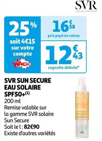 Auchan Svr sun secure eau solaire spf50+ offre