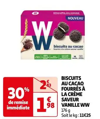 Auchan Ww biscuits au cacao fourrés à la crème saveur vanille offre