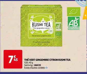 Auchan Kusmi tea thé vert gingembre citron offre