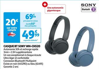 Auchan Sony casque bt wh-ch520 offre