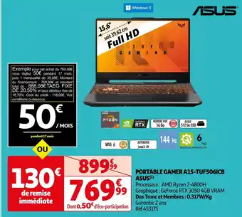 Auchan Asus portable gamer a15-tuf506icb offre