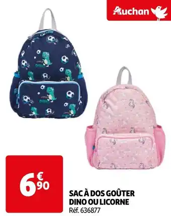 Auchan Auchan sac à dos goûter dino ou licorne offre