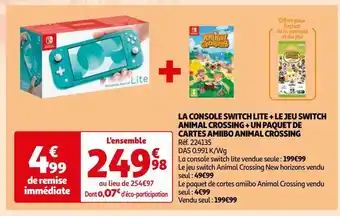 Auchan La console switch lite + le jeu switch animal crossing + un paquet de cartes amiibo animal crossing offre