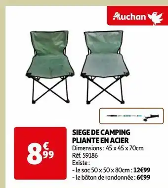 Auchan Siege de camping pliante en acier offre