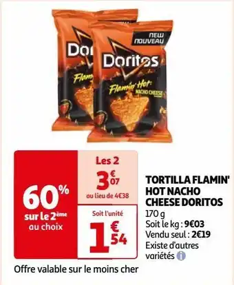 Auchan Tortilla flamin' hot nacho cheese doritos offre