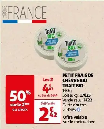 Auchan Petit frais de chèvre bio trait bio offre