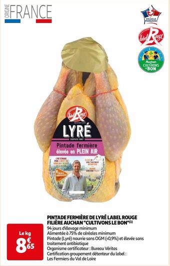 Auchan Pintade fermière de lyré label rouge filière auchan cultivons le bon offre