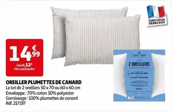 Auchan Oreiller plumettes de canard offre