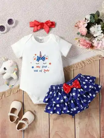 SheIn Shein bébé graphique de slogan body & à nœud papillon short & bandeau ensemble offre