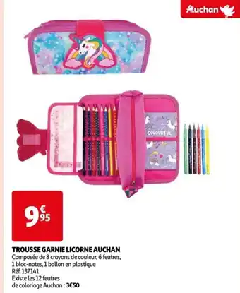 Auchan TROUSSE GARNIE LICORNE AUCHAN Composée de 8 crayons de couleur, 6 feutres, offre
