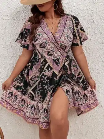 SheIn Shein vcay robe portefeuille imprimé manches papillon à nœud offre