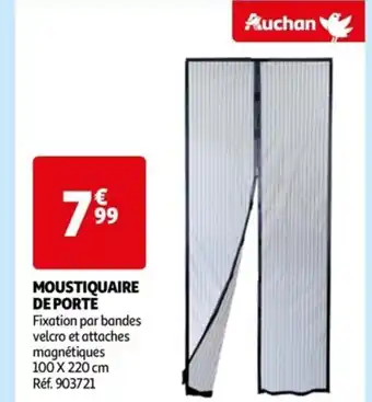 Auchan MOUSTIQUAIRE DE PORTE Fixation par bandes velcro et attaches magnétiques 100 X 220 cm Réf. 903721 offre