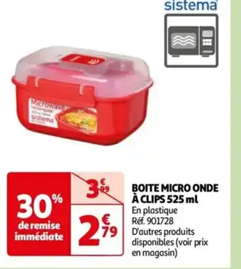 Auchan BOITE MICRO ONDE À CLIPS 525 ml En plastique offre