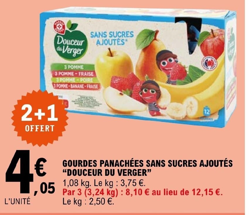 Promo GOURDES PANACHÉES SANS SUCRES AJOUTÉS "DOUCEUR DU VERGER" chez E