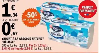 E.Leclerc YAOURT À LA GRECQUE NATURE(1) "DÉLISSE" offre