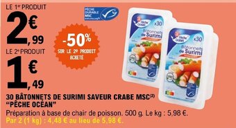 E.Leclerc 30 BÂTONNETS DE SURIMI SAVEUR CRABE MSC(²) "PÊCHE OCÉAN" offre