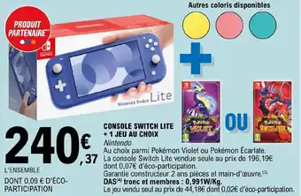 E.Leclerc CONSOLE SWITCH LITE +1 JEU AU CHOIX offre