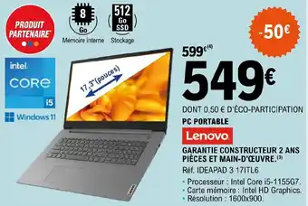 E.Leclerc PC PORTABLE GARANTIE CONSTRUCTEUR 2 ANS PIÈCES ET MAIN-D'ŒUVRE.(³) offre