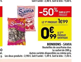 Supeco BONBONS-SAMIA Bouteilles de coca/fraise duo. Le sachet de 200 g. offre