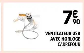 Supeco Carrefour ventilateur usb avec horloge offre