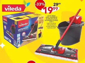 Stokomani Vileda le kit seau avec essoreur et balai à plat ultramax power 2 en 1 offre