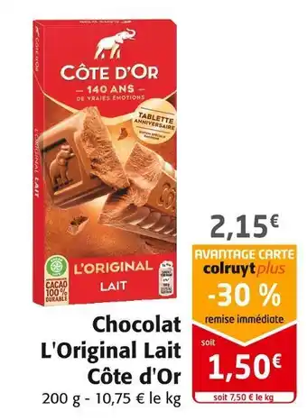 Colruyt Côte d'or chocolat l'original lait offre