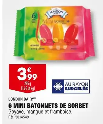 ALDI London dairy 6 mini batonnets de sorbet offre