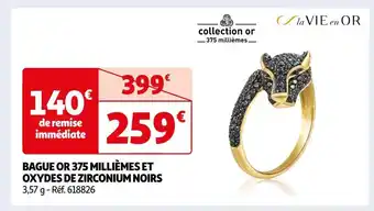 Auchan La vie en or bague or 375 millièmes et oxydes de zirconium noirs offre