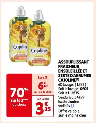 Auchan Cajoline assouplissant fraicheur ensoleillée et zeste d'agrumes(1) offre