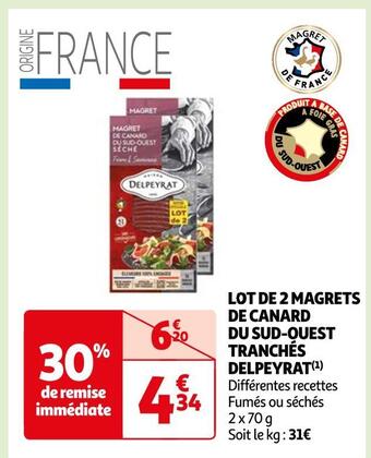 Auchan Delpeyrat lot de 2 magrets de canard du sud-ouest tranchés offre