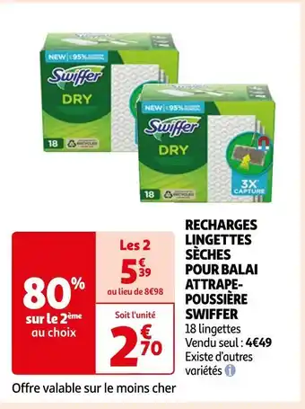 Auchan Swiffer recharges lingettes sèches pour balai attrape poussière offre